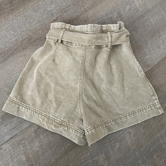High Waisted Tan Denim Shorts with Bow Belt - Picture 5 of 6